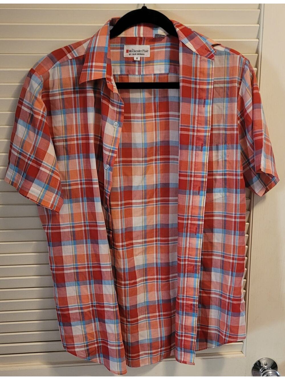 men's flannel button down shirt plaid medium by BUD BERMA